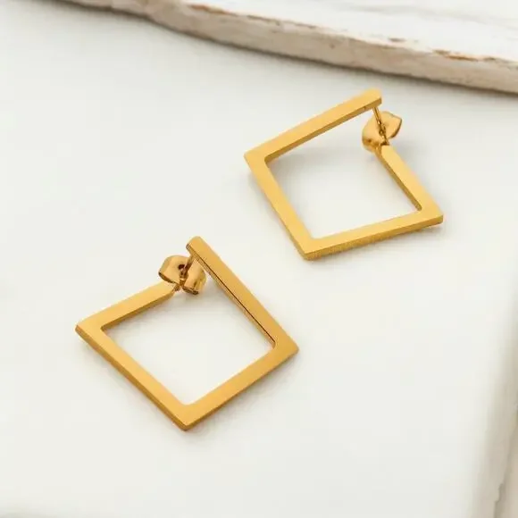 NEW 18K yellow gold plated square hoop drop earrings jewelry B19A - Picture 5 of 6